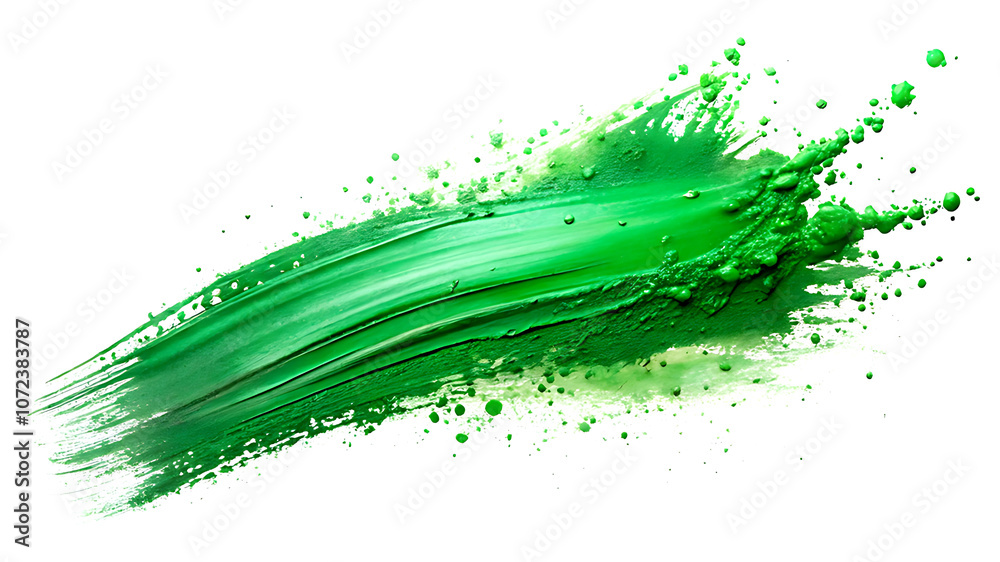 Abstract green Brush Stroke with Ink Splashes Isolated on a White Background for a Minimalist Look Abstract green Brush Stroke with Ink Splashes Isolated on a White Background for a Minimalist Look