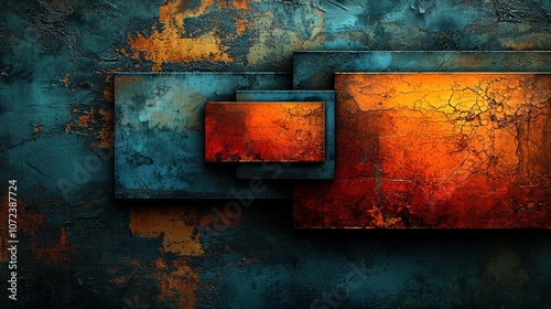 Abstract Art Composition with Textured Blue and Orange Panels on Dark Background for Modern Design and Creative Projects