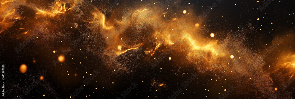 Fototapeta premium Waves of Golden Stardust Dancing Through the Cosmic Night: A Mesmerizing Symphony of Light and Shadow Where Dreams Take Flight in an Ocean of Celestial Particles