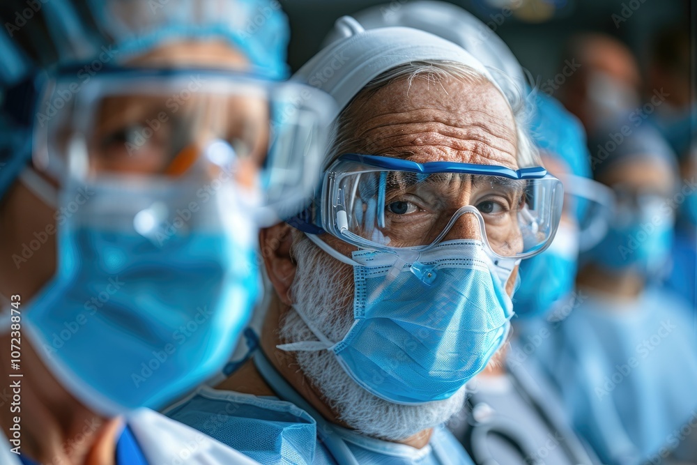 Close-up Portrait of a Senior Doctor Wearing Protective Gear Close-up Portrait of a Senior Doctor Wearing Protective Gear