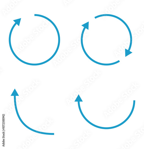Circle Arrow icon set vector illustration, refresh, reload, Set of circle arrows rotating, different circular arrows of blue color isolated, recycle sign, Arrow clock wise rotating symbol, arrow sign