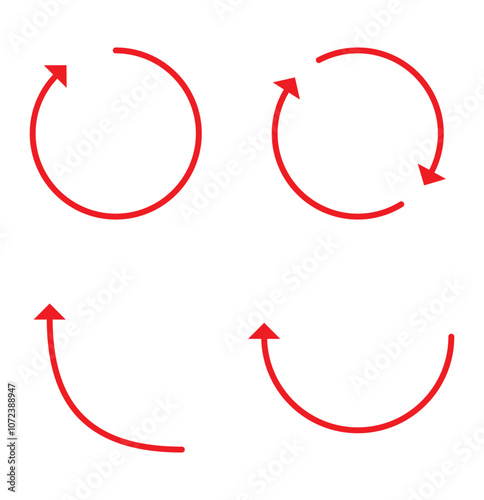 Set of circle arrows isolated on white background. Rotate arrow and spinning loading symbol. Circular rotation loading elements, redo process.