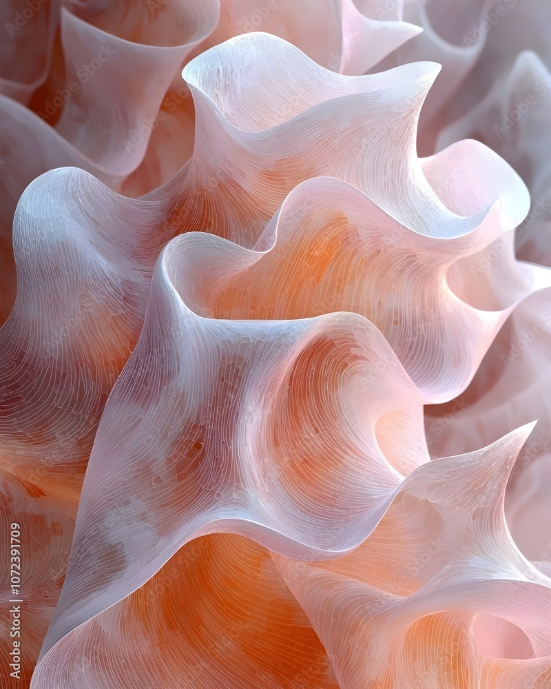 An abstract close-up of delicate, wavy layers showcasing soft pastel colors, creating a serene and ethereal mood, reminiscent of flowing silk or ocean waves. An abstract close-up of delicate, wavy layers showcasing soft pastel colors, creating a serene and ethereal mood, reminiscent of flowing silk or ocean waves.