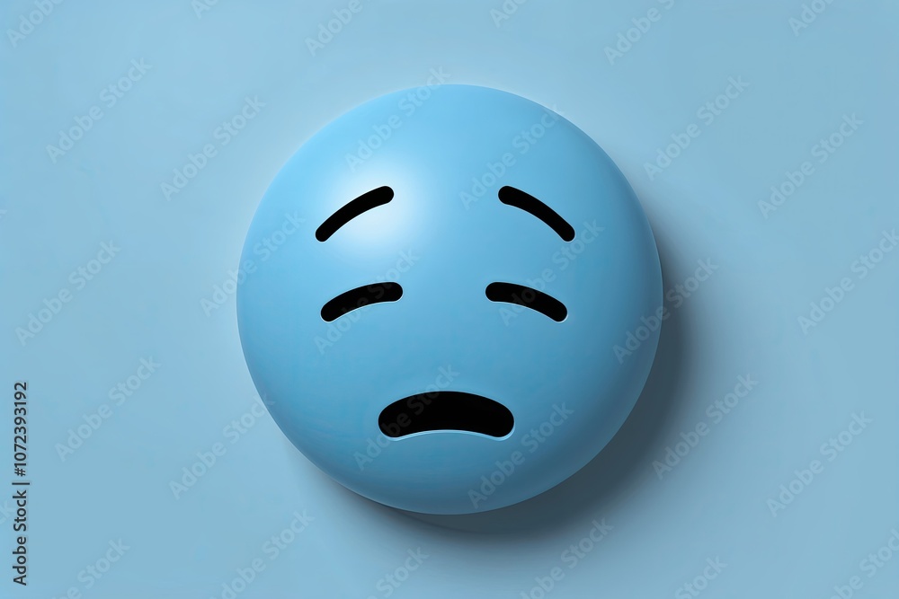 Fototapeta premium Three Dimensional Tired Face Emoticon Isolated in Light Blue Drowsy Expression
