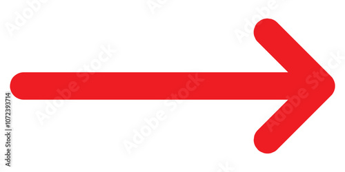 Long red arrow icon vector pointing right. Arrow shape element. Bold arrow icon. large size red long arrow.  right Red set icon in flat.