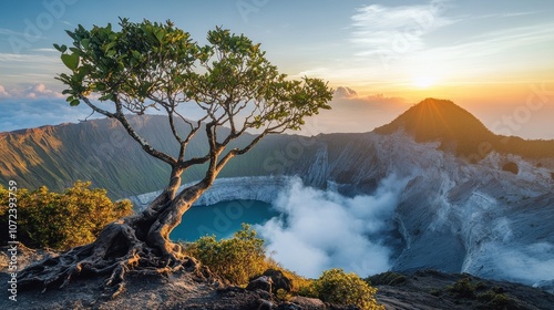 Sunrise over Volcanic Crater Lake