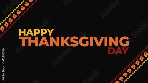 Happy Thanksgiving Day colorful seamless loopable text reveal animation on white or black background great for wishing and celebrating happy thanksgiving to your loved ones on thanksgiving day
