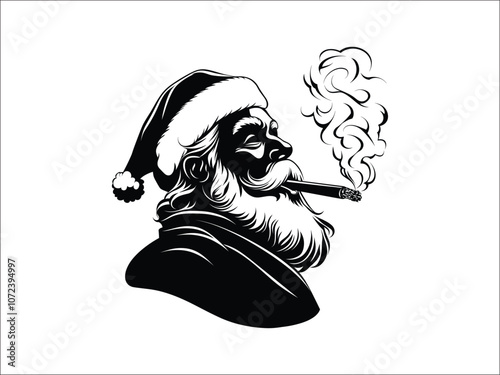 Cool Smoking Santa Claus Silhouettes - Edgy Christmas Art Illustration
