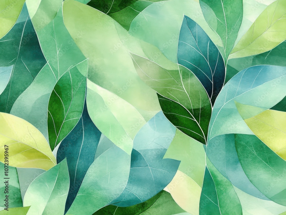 A vibrant pattern of green leaves in various shades, showcasing a harmonious blend of nature's beauty and intricate watercolor textures. A vibrant pattern of green leaves in various shades, showcasing a harmonious blend of nature's beauty and intricate watercolor textures.
