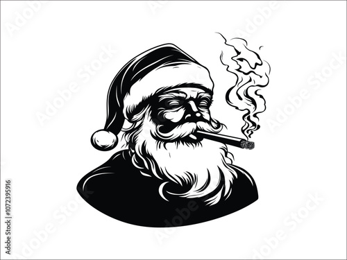 Cool Smoking Santa Claus Silhouettes - Edgy Christmas Art Illustration
