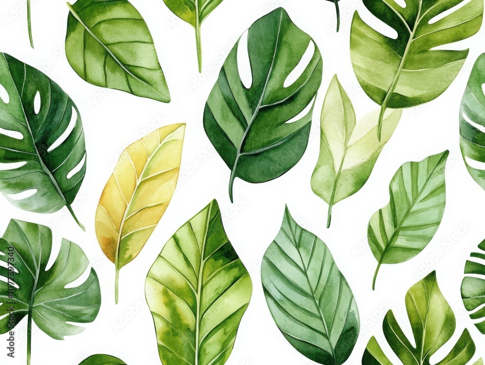 A collection of vibrant green and yellow leaves arranged artistically on a white background, showcasing various shapes and patterns. A collection of vibrant green and yellow leaves arranged artistically on a white background, showcasing various shapes and patterns.