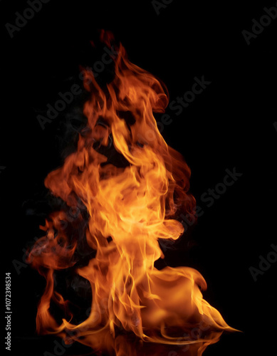 Fire flames, isolated on a dark black