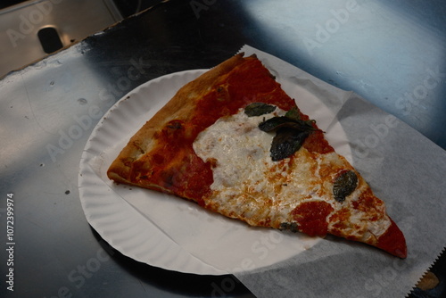 Photography close up of a slice of pizza