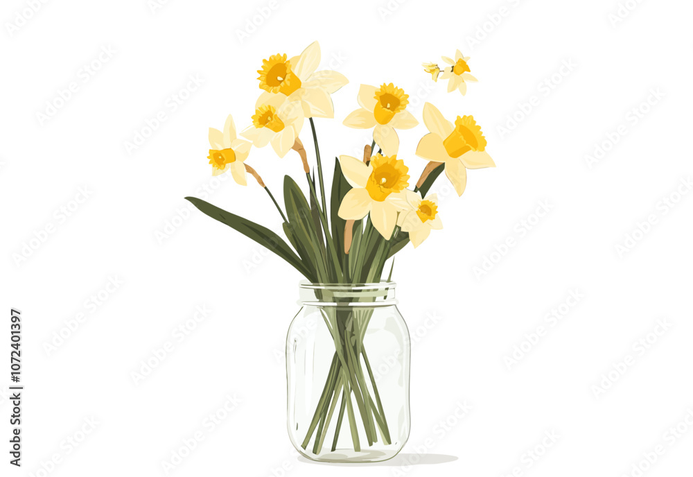 Obraz premium Vase with yellow flowers in it. There are several flowers in the vase. Flat vector illustration isolated.