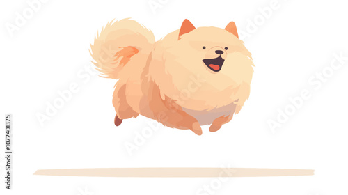 Cartoon dog is jumping in the air. The dog is smiling and has a happy expression. Flat vector illustration isolated.