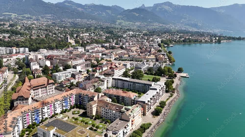 Bird's-eye view of Vevey city in Vaud canton, Switzerland Bird's-eye view of Vevey city in Vaud canton, Switzerland