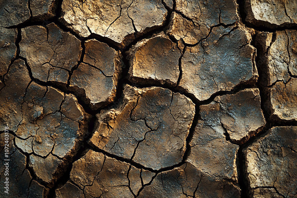 Dry cracked earth surface during a drought in a barren landscape Dry cracked earth surface during a drought in a barren landscape