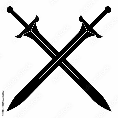 crossed swords vector silhouette on white background