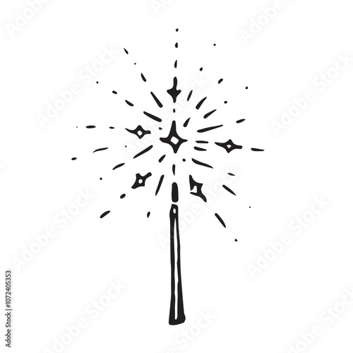 sparkler linear illustration, icon on white background