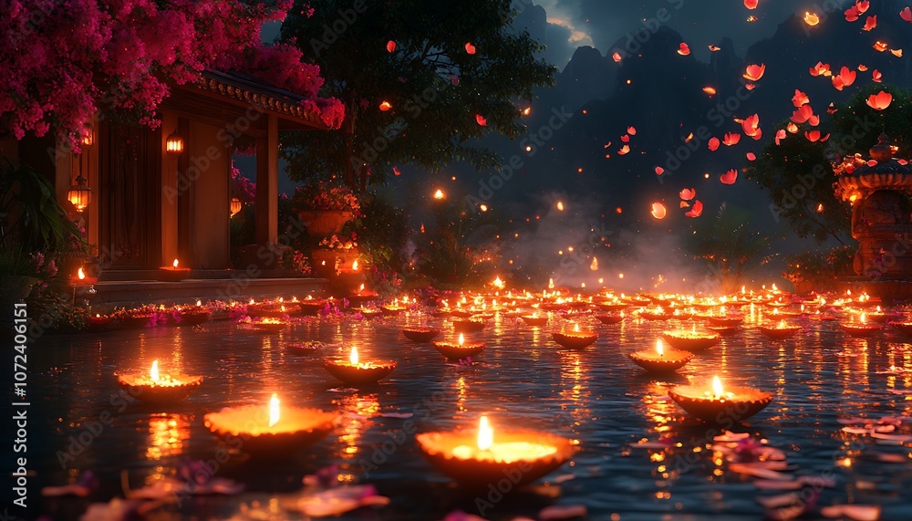 Obraz premium a group of candles floating on water