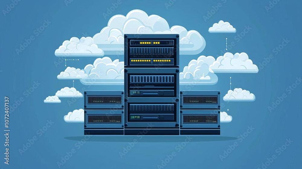 Network Engineer Cloud Server VM Virtualized computing icons within cloud framework, no face, no body, flat design illustration Network Engineer Cloud Server VM Virtualized computing icons within cloud framework, no face, no body, flat design illustration