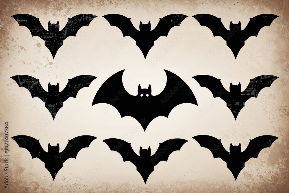 Fototapeta premium Distressed Black Bat Silhouette Set for Halloween Decorations