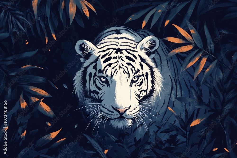 Fototapeta Majestic White Tiger Roaming in the Forest Habitat