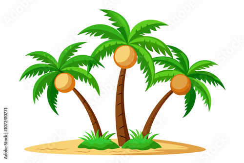 Summer palm tree on island with white background