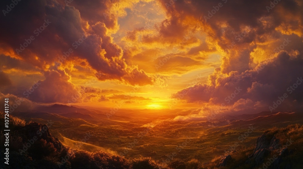 Golden Sunset Over Rolling Hills Golden Sunset Over Rolling Hills