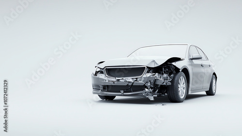 Wallpaper Mural Front View of a Damaged Car with Detached Bumper on Minimalist Background Torontodigital.ca