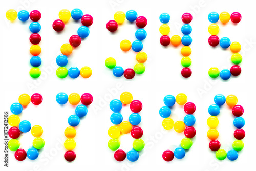 Set of multi-colored balls numbers 1-9. Multi-colored numbers from balls on a white background.