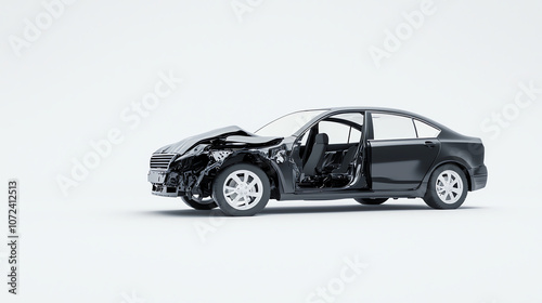 Wallpaper Mural Front View of a Damaged Car with Detached Bumper on Minimalist Background Torontodigital.ca
