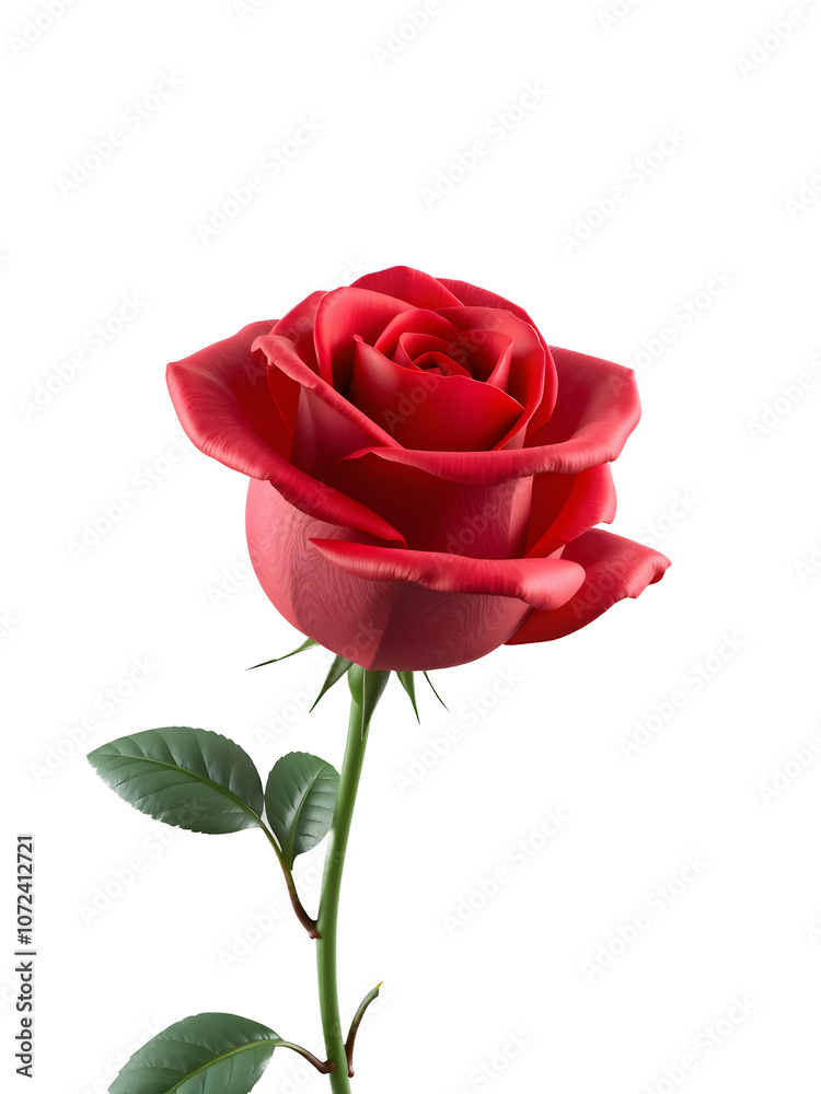 Fototapeta premium Vibrant Red Rose in Bloom on transparent Background