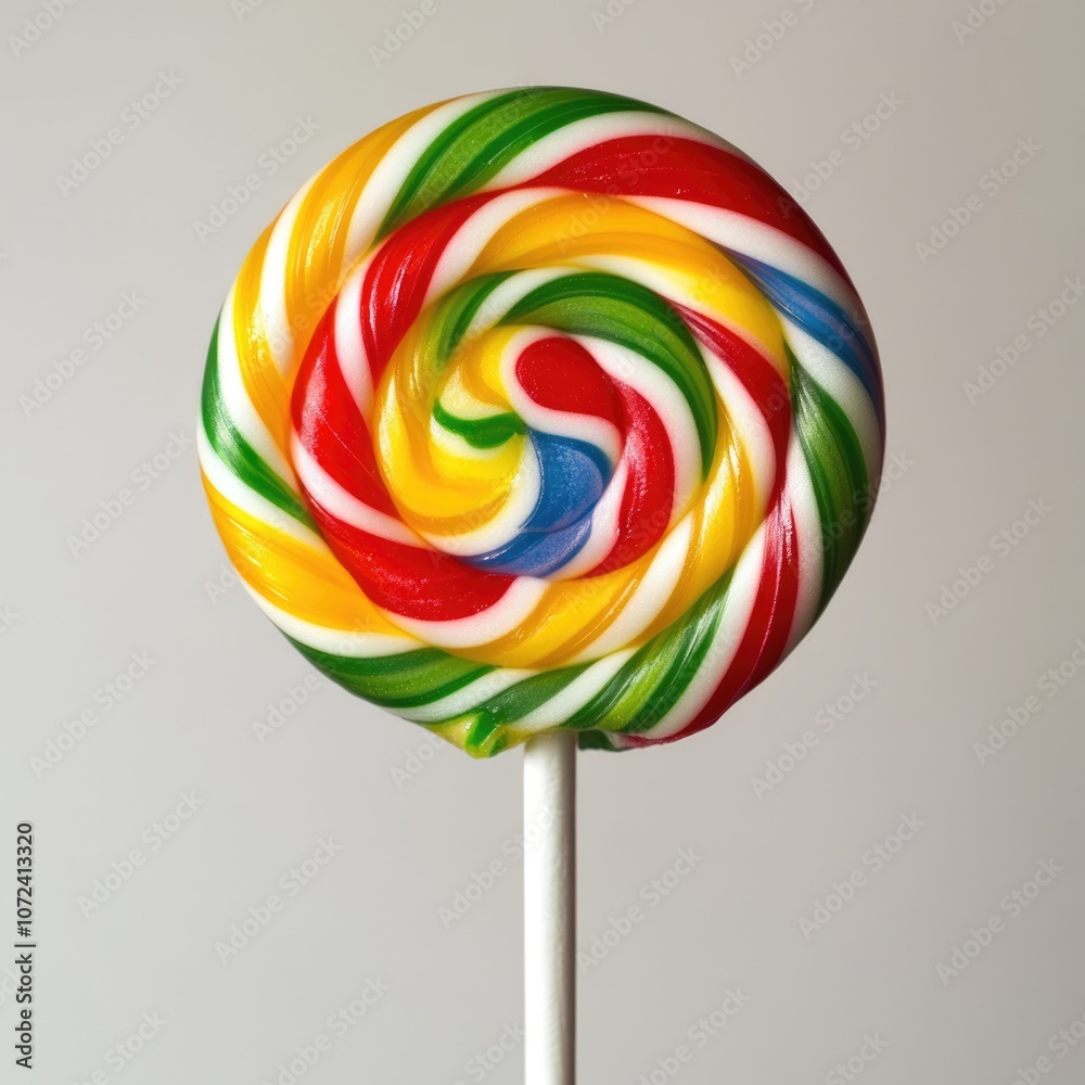 Spiral Lollipop on White Background. Tasty and Colorful Candy Treat Spiral Lollipop on White Background. Tasty and Colorful Candy Treat