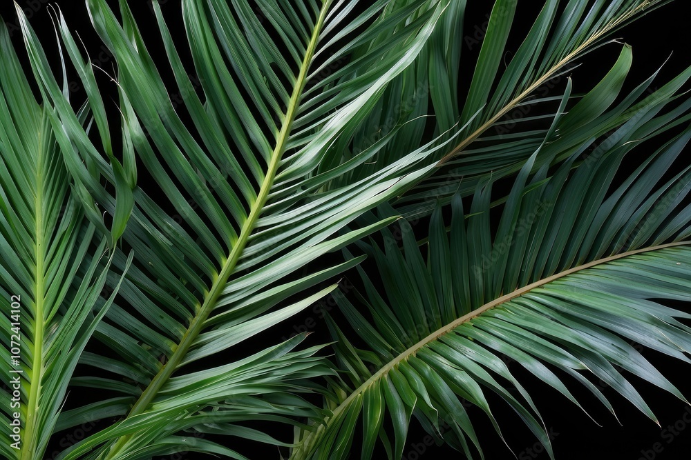 Fototapeta premium Green coconut palm leaves isolated on white, set
