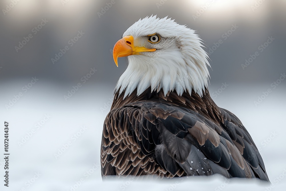 Majestic bald eagle posing in snowy winter landscape Majestic bald eagle posing in snowy winter landscape