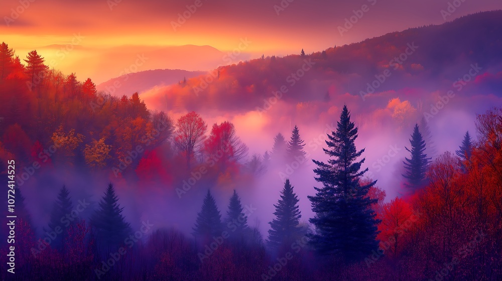 Aerial panorama with atmospheric fog creating a magical and painterly view over a forest landscape in autumn generative ai Aerial panorama with atmospheric fog creating a magical and painterly view over a forest landscape in autumn generative ai