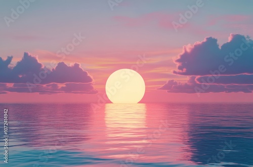 Beautiful Sunset Over Calm Sea with Golden Light photo