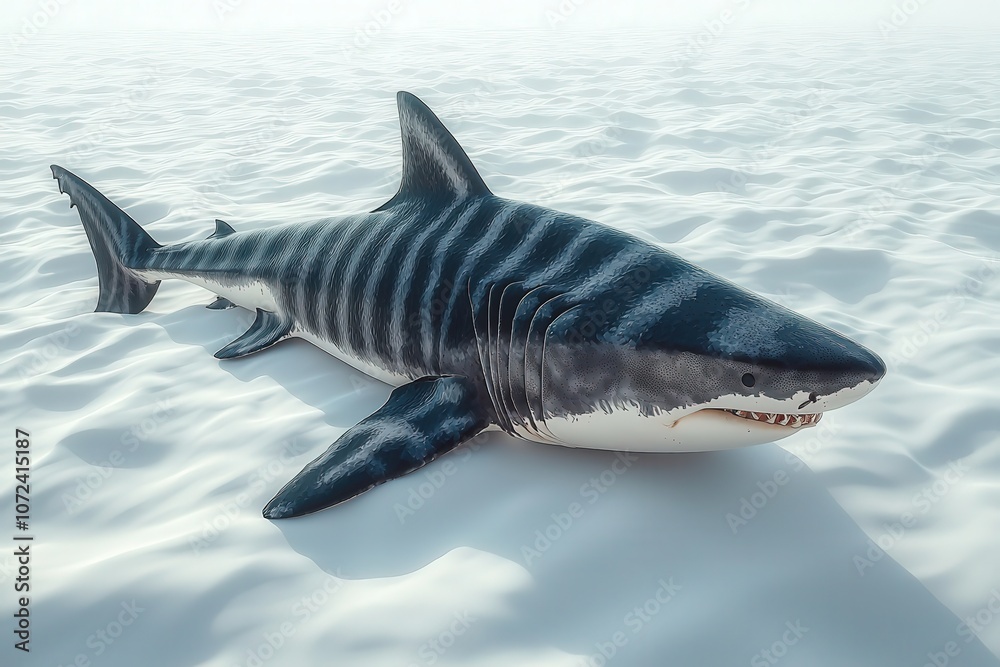 Fototapeta premium Majestic tiger shark gliding over sandy ocean floor in pristine waters