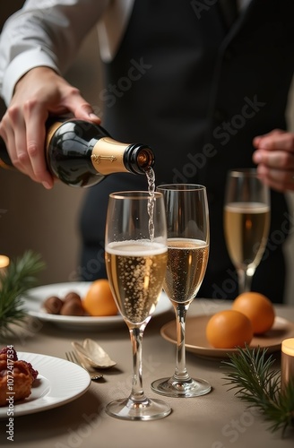 man pours champagne into a glass