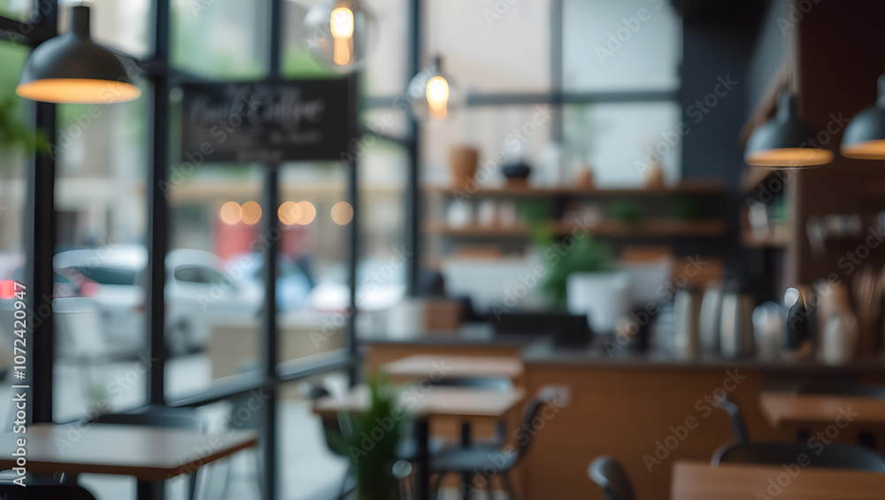 Abstract blur coffee shop interior background. Caffe. 