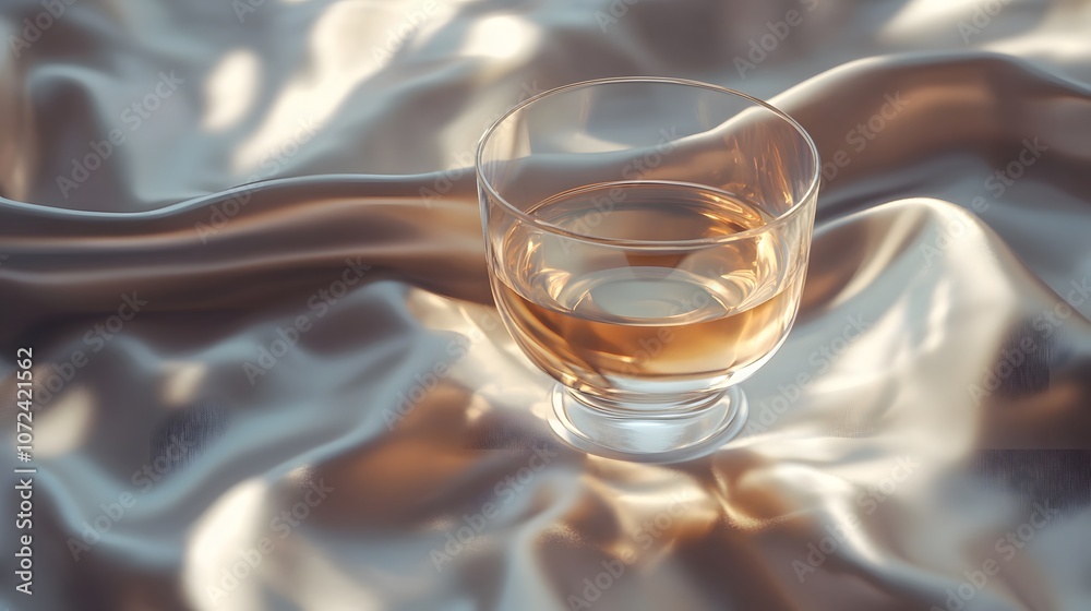 Golden Hour Glow: A glass of amber liquid rests on luxurious satin, bathed in warm sunlight. Pure elegance. Golden Hour Glow: A glass of amber liquid rests on luxurious satin, bathed in warm sunlight. Pure elegance.