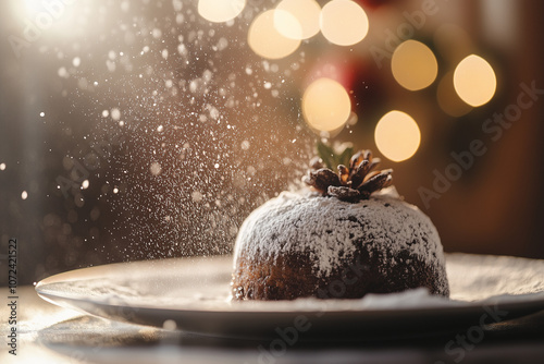 Christmas pudding with boken and icing photo