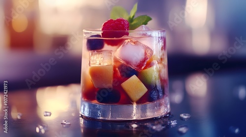 Refreshing Fruit Cocktail: A vibrant mix of berries, melon, and ice, perfect for a summer day! 