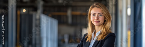 Free Download Confident Businesswoman in Modern Workspace with Professional Attire - GFXLoad