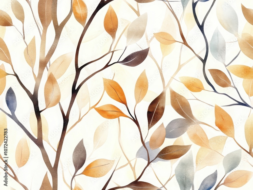A watercolor design featuring intricate branches and leaves in warm, earthy tones, creating a serene and organic feel. A watercolor design featuring intricate branches and leaves in warm, earthy tones, creating a serene and organic feel.