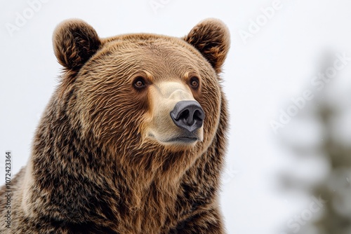 Majestic brown bear in natural habitat on a misty day