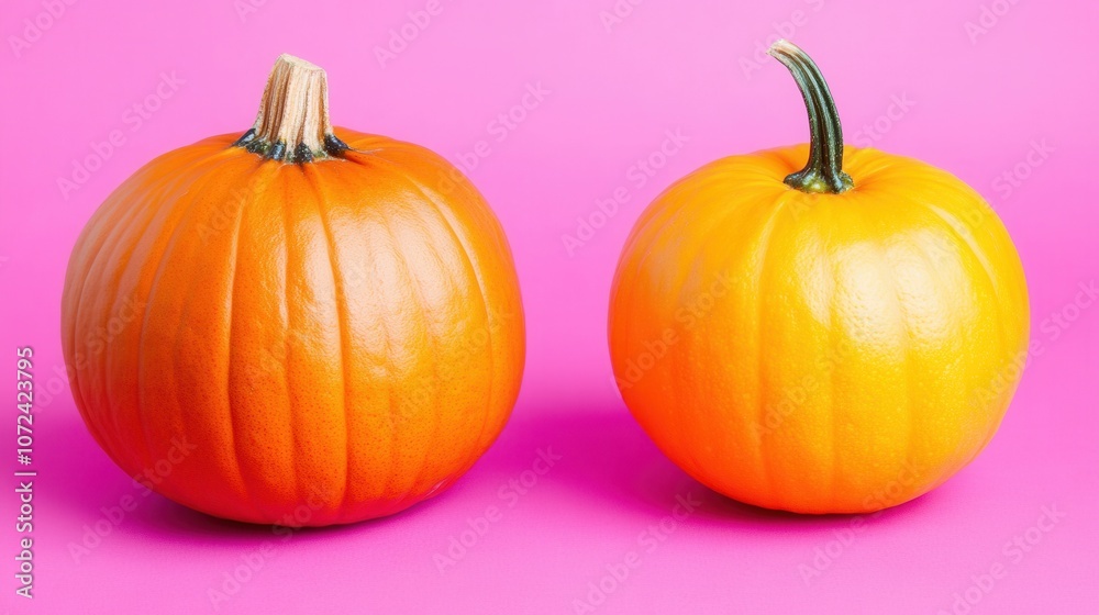 Obraz premium Vibrant orange pumpkins on pink background