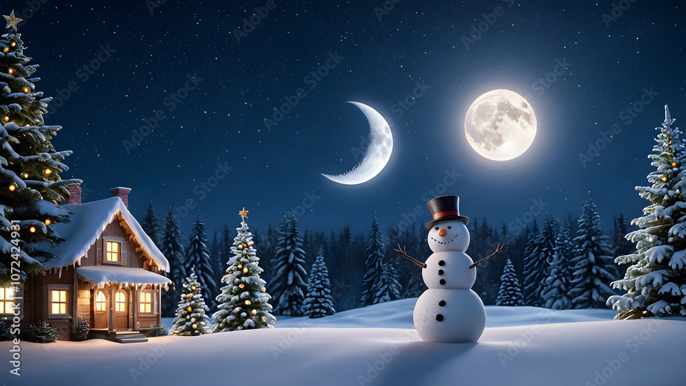 Fototapeta premium snowman on a New Year's background. New Year 2025. Festive decor. New Year holiday concept.