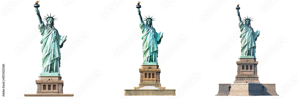 Obraz premium Set of Statue of Liberty in New York US iconic american isolated on a transparent background